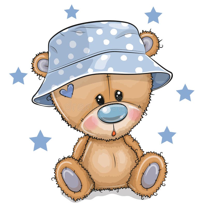 Karikatur Teddy Bear in Panama-Hut lokalisiert auf einem weißen Hintergrund