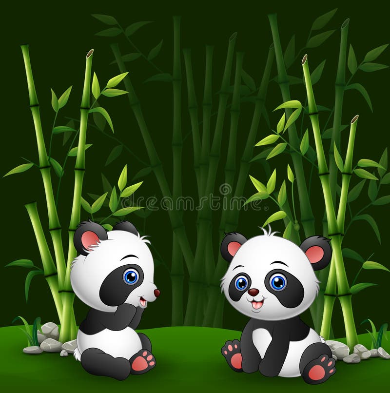 Illustration of Cartoon baby panda in the jungle bamboo. Illustration of Cartoon baby panda in the jungle bamboo