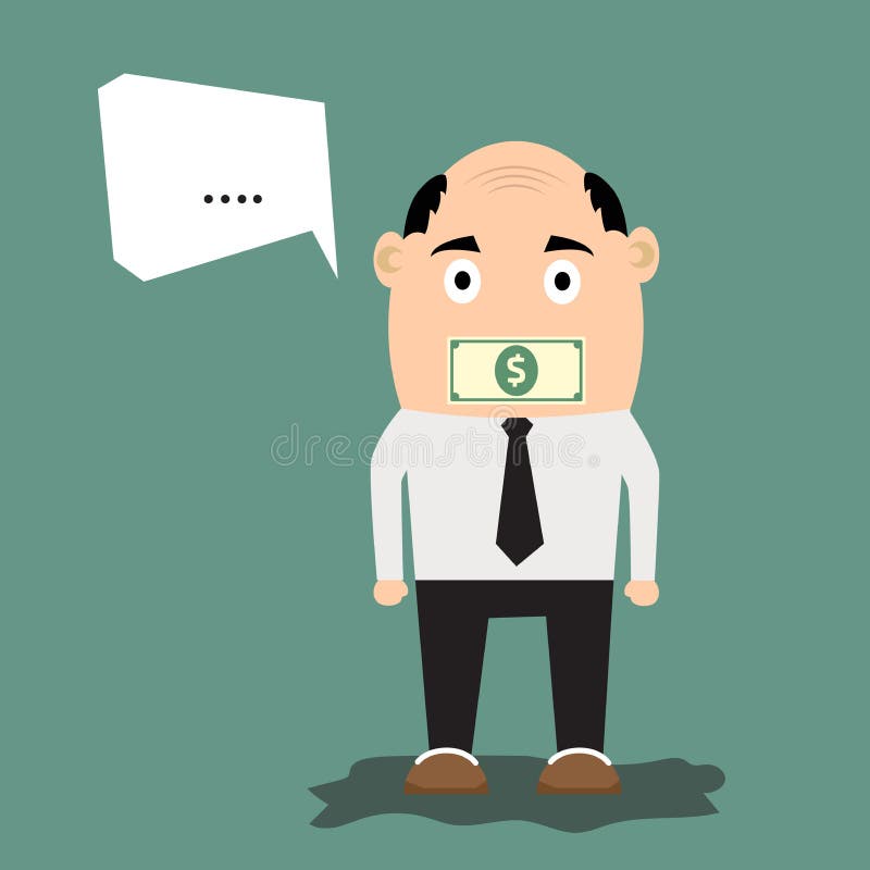 Karikaturgeschäftsmann mit Geld auf seinem Mund stock abbildung Karikaturgeschäftsmann mit Geld auf seinem Mund stock abbildung
