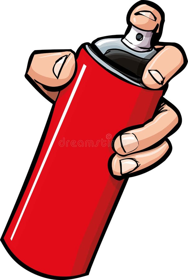 Karikaturhand, die eine Spraydose anhält lizenzfreie abbildung