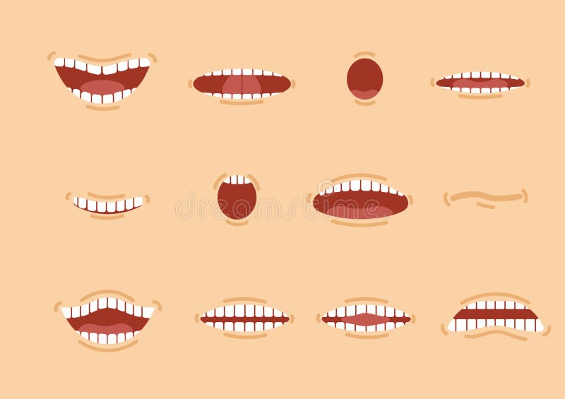 Funny Cartoon mouth set with different expressions. Smile with teeth, sticking out tongue, surprised. Cartoon talking mouth and lips expressions vector animation. Funny Cartoon mouth set with different expressions. Smile with teeth, sticking out tongue, surprised. Cartoon talking mouth and lips expressions vector animation