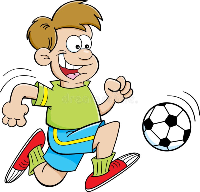 Karikaturjunge, der Fußball spielt