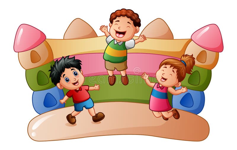 Karikaturkinder, die am aufprallenden Haus spielen vektor abbildung Karikaturkinder, die am aufprallenden Haus spielen vektor abbildung