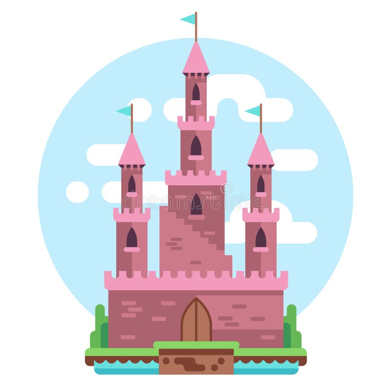 Karikaturmärchenrosa Alcazarschloss-Vektorillustration Mysteriöses Haus Prinzessin mit Flaggen und Tor lizenzfreie abbildung Karikaturmärchenrosa Alcazarschloss-Vektorillustration Mysteriöses Haus Prinzessin mit Flaggen und Tor lizenzfreie abbildung