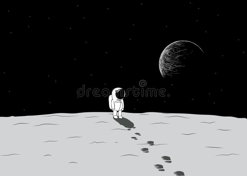 Karikaturraumfahrer erforschen einen Mond