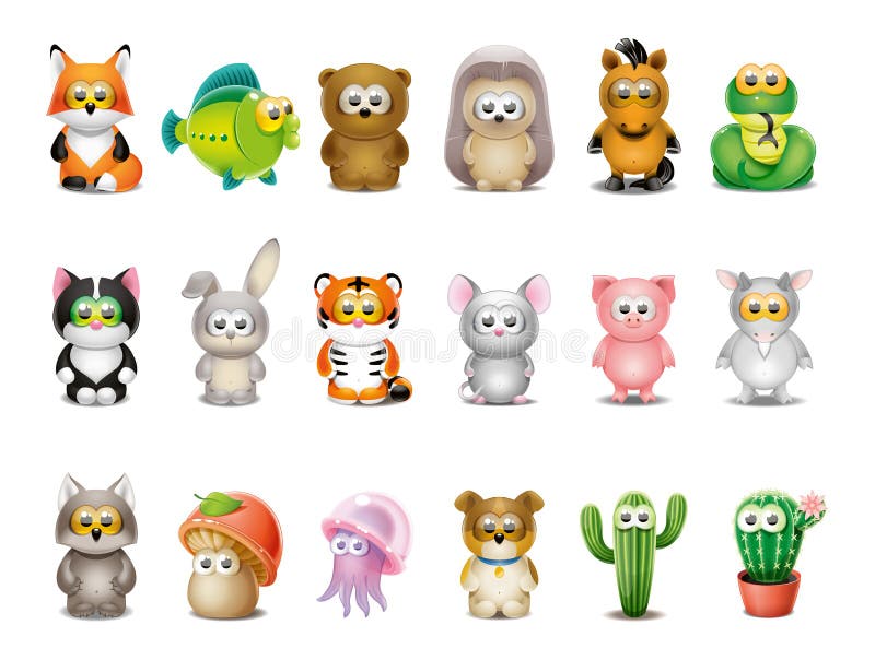 18 little cartoon animals and animated beings. 18 little cartoon animals and animated beings.