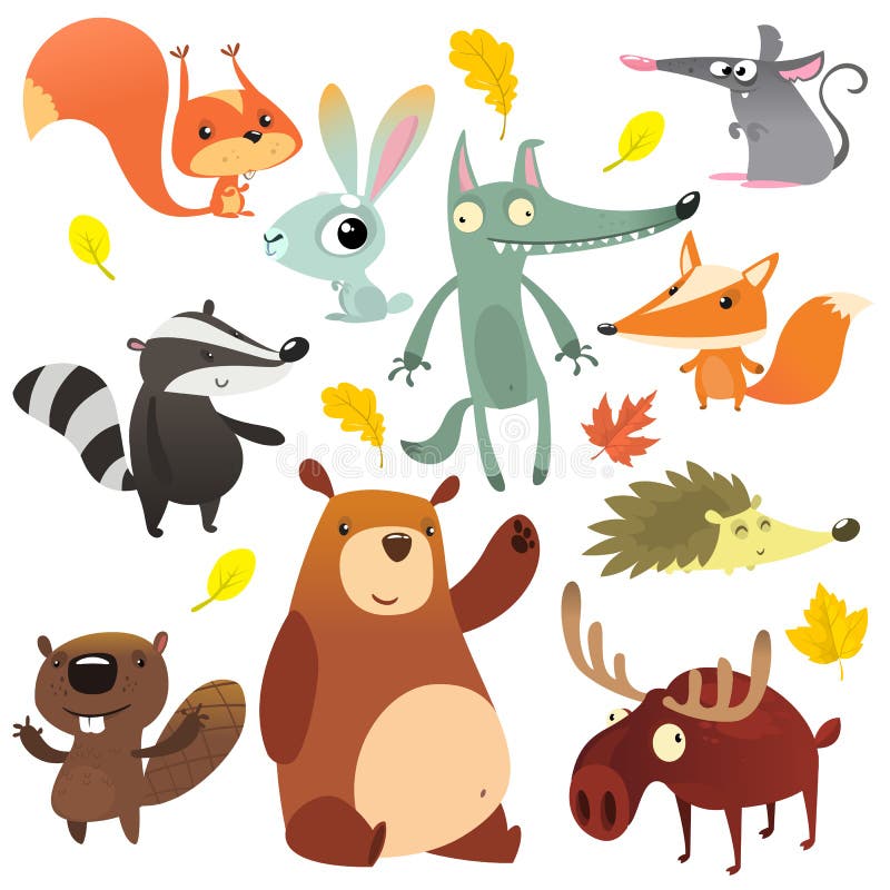 Karikaturwaldtiercharaktere Wilder Karikaturtier-Sammlungsvektor Eichhörnchen, Maus, Dachs, Wolf, Fuchs, Biber, Bär stock abbildung Karikaturwaldtiercharaktere Wilder Karikaturtier-Sammlungsvektor Eichhörnchen, Maus, Dachs, Wolf, Fuchs, Biber, Bär stock abbildung