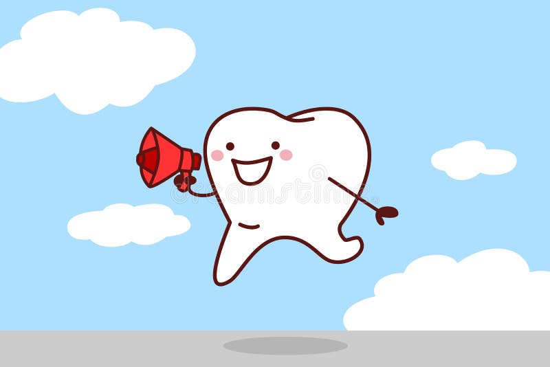 Cartoon tooth with megaphone, great for dental care concept. Cartoon tooth with megaphone, great for dental care concept