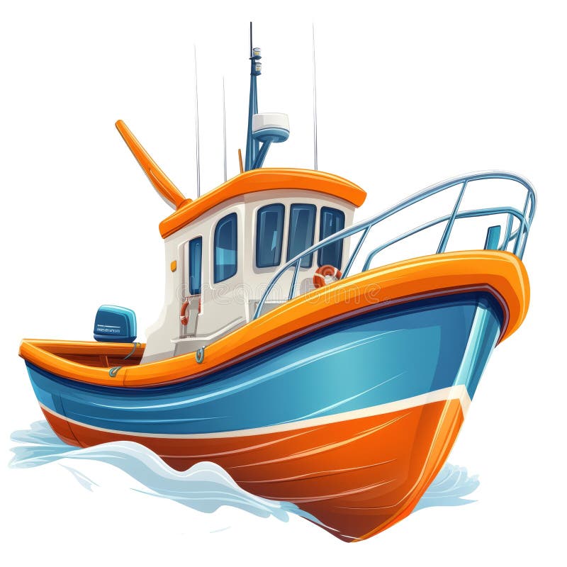Karikatyrfiskefartyg isolerat på vit bakgrund stock illustrationer