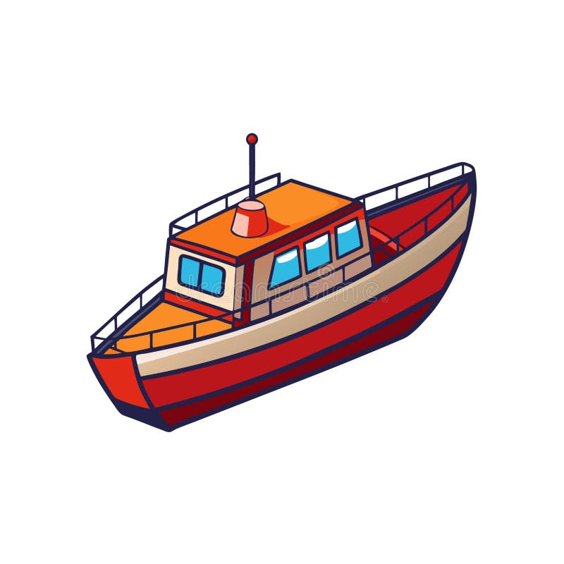Karikatyrfiskefartyg isolerat på vit bakgrundsbild vektor illustrationer