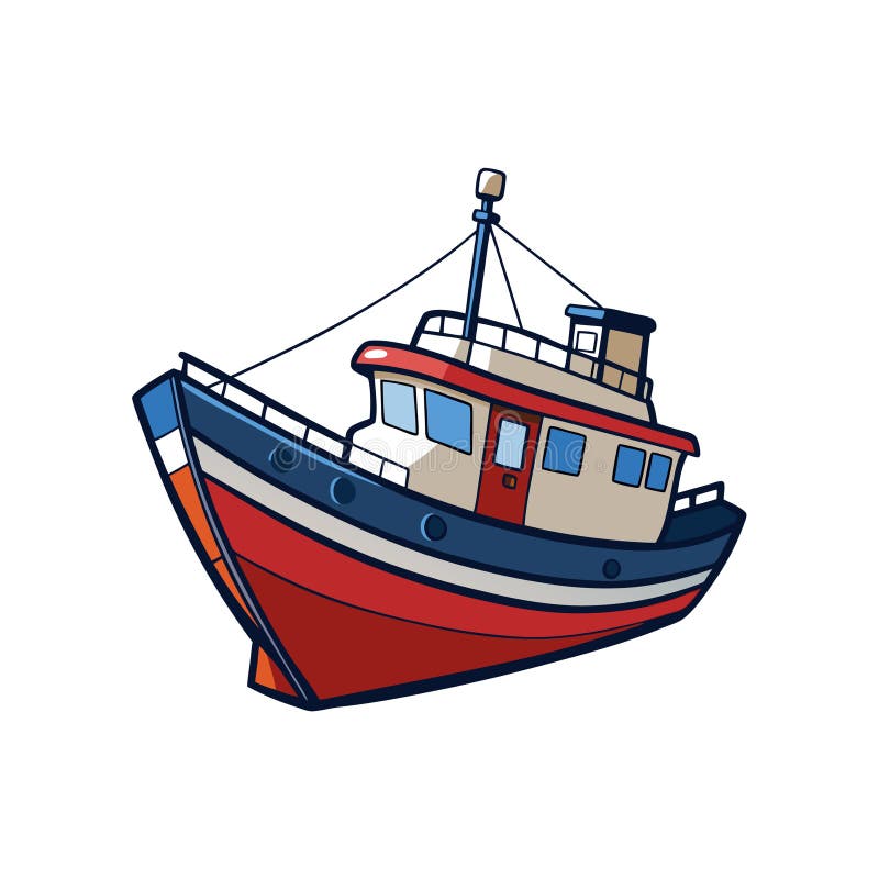 Karikatyrfiskefartyg isolerat på vit bakgrundsbild royaltyfri illustrationer