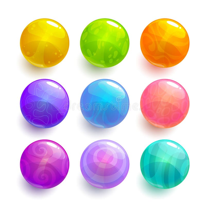 Karikatyrfärgade blanka bollar Shiny dekorativa bubblor för GUI-design