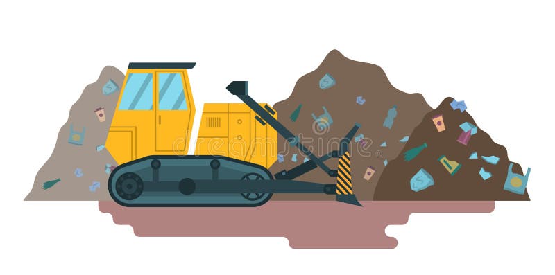 Karikatyrfärgbulldozer för soprengöring. vektor vektor illustrationer