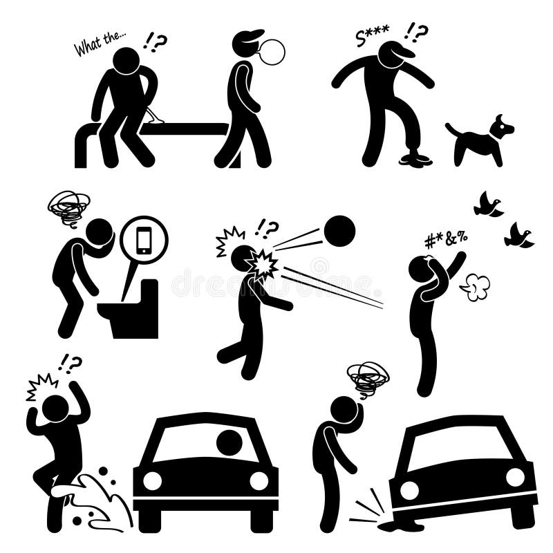 Karmas desafortunadas de la gente de la mala suerte del hombre ilustración del vector Karmas desafortunadas de la gente de la mala suerte del hombre ilustración del vector