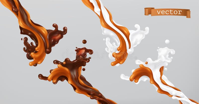 Karmel czekolada i mleko Pluśnięcia 3d wektor ilustracja wektor