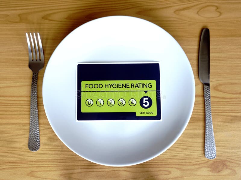 Dinner plate with VERY GOOD food hygiene rating instead of food. Dinner plate with VERY GOOD food hygiene rating instead of food