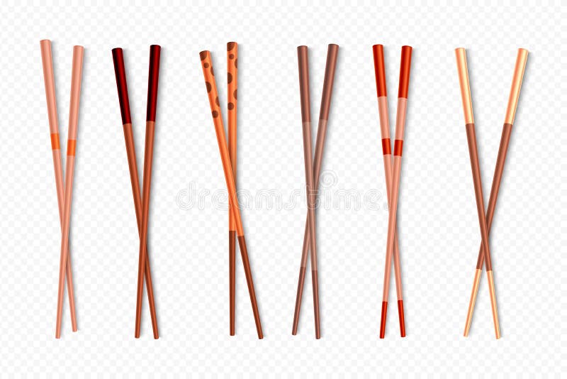 Karmowi Chopsticks Drewniany chińczyk wtyka dla Azjatyckich naczyń, różni typy kolorowi bambusowi jedzenie kije Wektor Odizolowyw ilustracja wektor