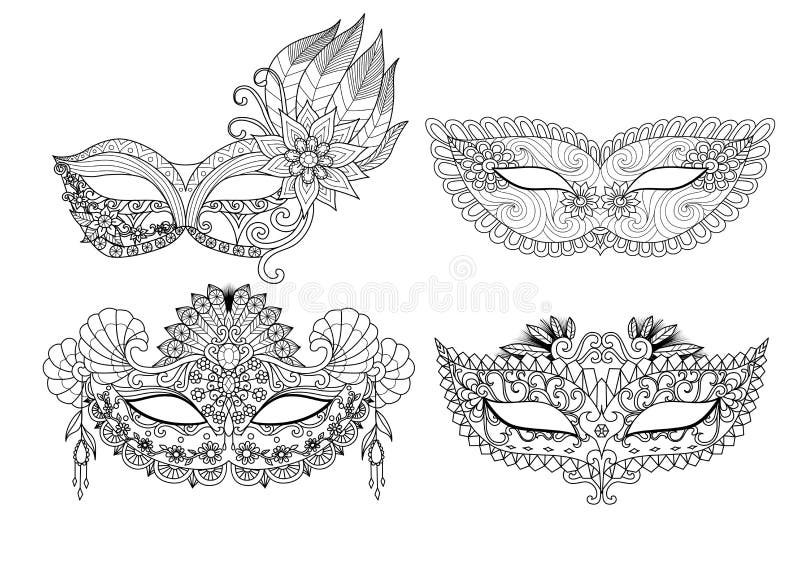 Carnival mask designs for coloring book for adult. Carnival mask designs for coloring book for adult