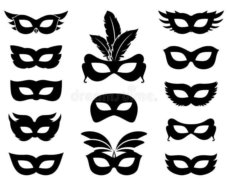Set of carnival mask silhouettes isolated on white. Masquerade and ornate, accessory and anonymous. Vector illustration. Set of carnival mask silhouettes isolated on white. Masquerade and ornate, accessory and anonymous. Vector illustration