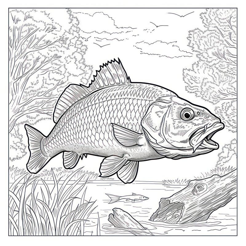 Karp ryba rysunek kolorowanki strona książki royalty ilustracja