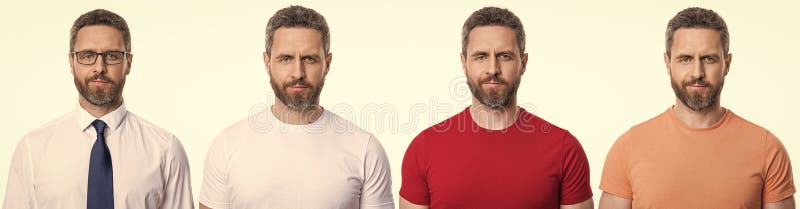 Karriereerfolg. Lifestyle Portrait Collage mit Gesicht des Geschäftsmannes isoliert auf Weiß. Visitenbild stockbild