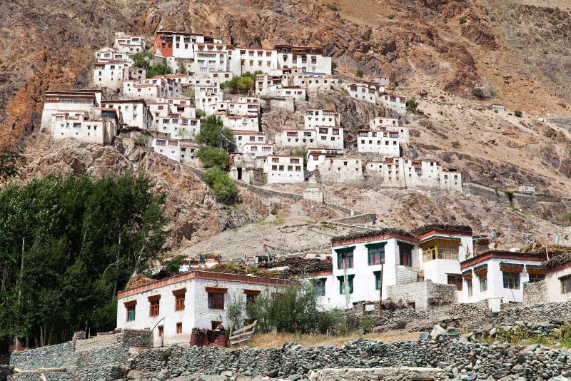 Karsha gompa - buddhist monastery in Zanskar valley stock photos