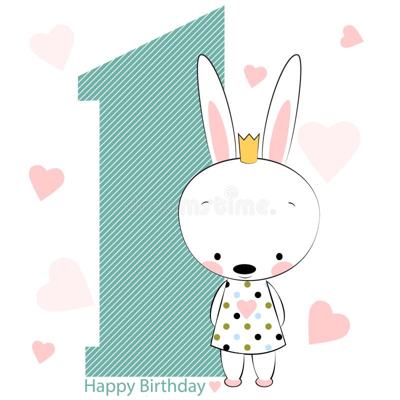 Card on happy birthday with bunny girl. Vector illustration. Card on happy birthday with bunny girl. Vector illustration