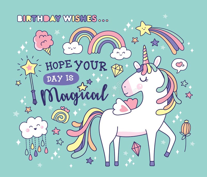 Karta urodzinowa jednorożca royalty ilustracja