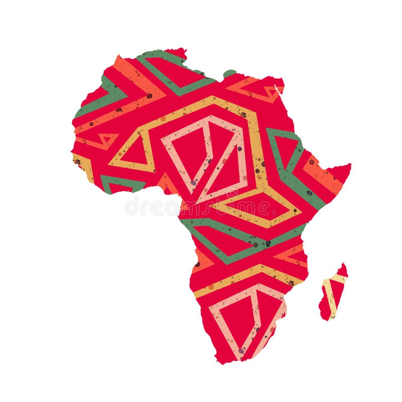 Karte Afrikas - Silhouette. World Map Globe. afrikanischer Stein mit ethnischem Muster. Plakatkartenbanner. afrikanisch lizenzfreie abbildung