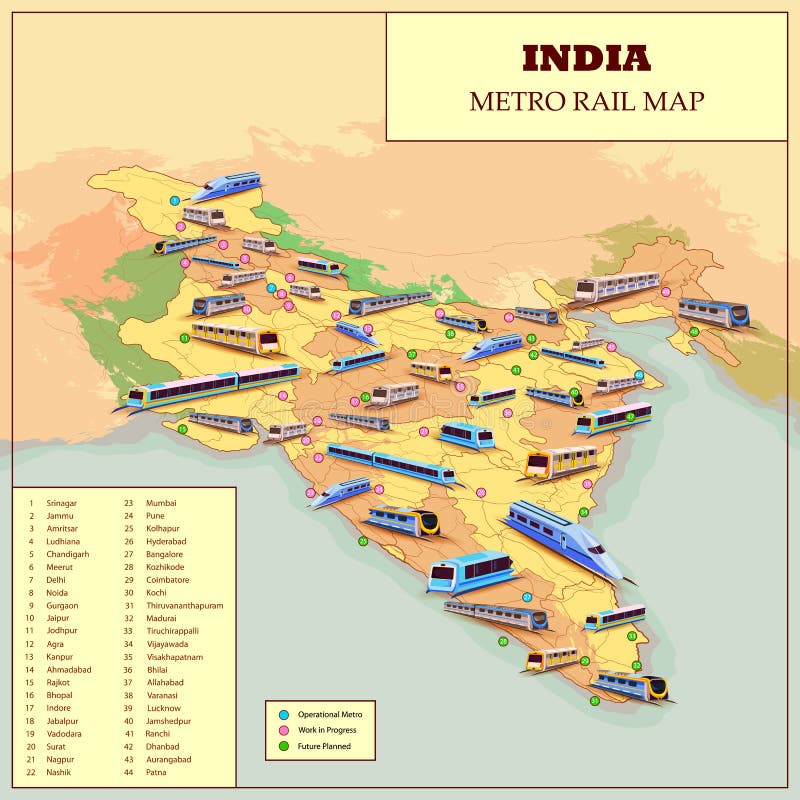 Karte Betriebs- und Zukunftsplan der Metro-Schiene von Indien