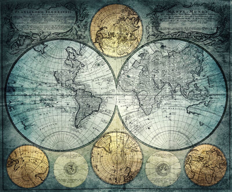 Karte der Alten Welt des 18. Jahrhunderts. Konzept zum Thema Reiseabenteuergeographie-Entdeckungsgeschichte. Pirat und See