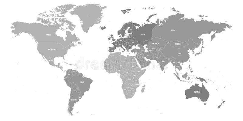 Karte der Welt Politische Karte geteilt zu sechs Kontinenten - Nordamerika, Südamerika, Afrika, Europa, Asien und Australien