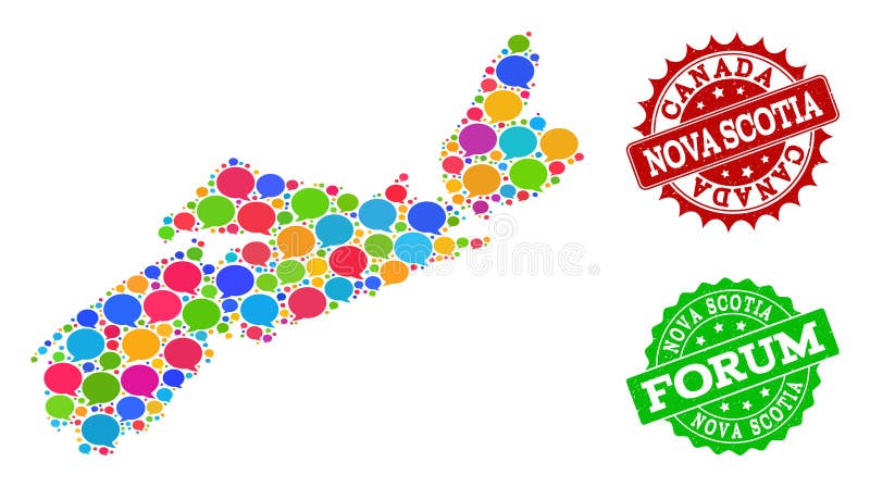 Karte des Sozialen Netzes von Nova Scotia Province mit Schwätzchen-Blasen und verkratzten Dichtungen vektor abbildung Karte des Sozialen Netzes von Nova Scotia Province mit Schwätzchen-Blasen und verkratzten Dichtungen vektor abbildung