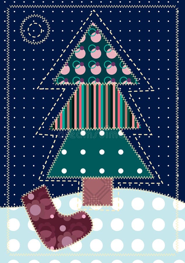 Card with Christmas tree, imitation patchwork. Card with Christmas tree, imitation patchwork