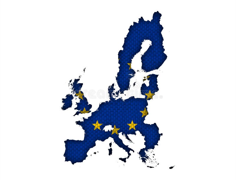 Karte und Flagge der EU auf altem Leinen stockbild Karte und Flagge der EU auf altem Leinen stockbild