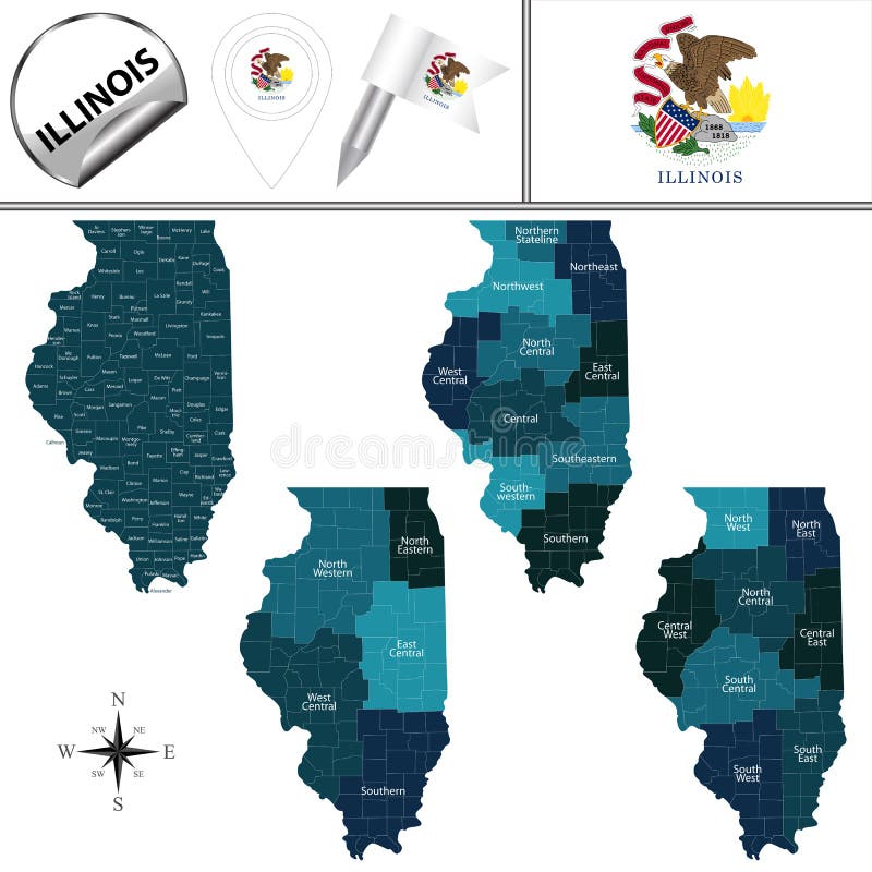 Karte Von Illinois Mit Regionen Vektor Abbildung Illustration von land, ränder 115647042