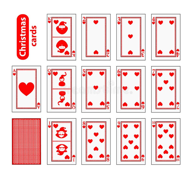 Karten-Poker-gesetzte Weihnachtsikonen Farbrotherz Weihnachtsmann, Mädchen und Elfe - gerade schematisch, gleichmäßig Abbildung stock abbildung Karten-Poker-gesetzte Weihnachtsikonen Farbrotherz Weihnachtsmann, Mädchen und Elfe - gerade schematisch, gleichmäßig Abbildung stock abbildung