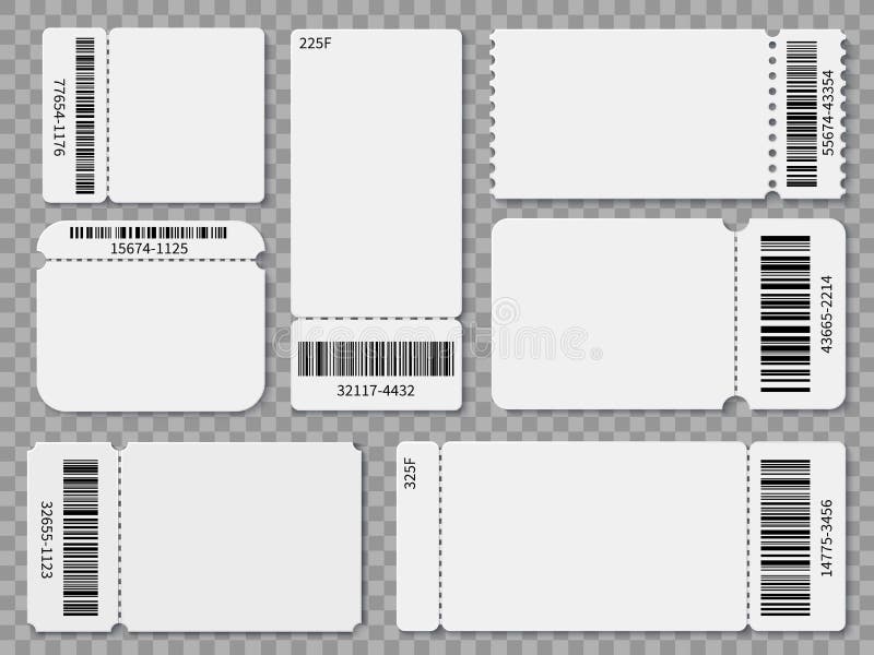 Kartenschablonen Freier Raum lassen die Karten und die Kupons mit einen Festivalkonzerttheaterlotterien mit Barcode lokalisiertem stock abbildung