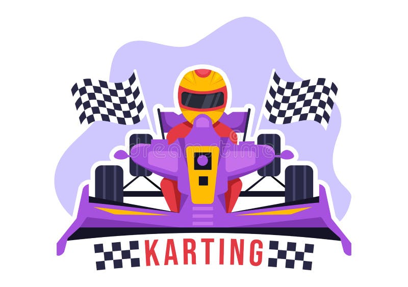 Esporte de kart com jogo de corrida go kart na pista de circuito em desenho  animado plano desenhado à mão ilustração