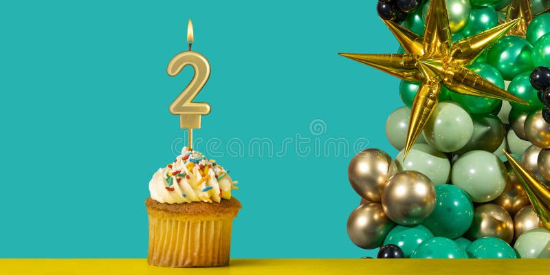 Decoration for 2 years with cupcake and balloons - Birthday card. Decoration for 2 years with cupcake and balloons - Birthday card