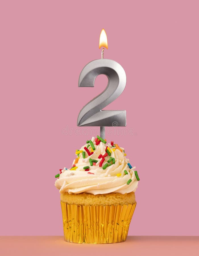 Number 2 candle with cupcake - Birthday card. Number 2 candle with cupcake - Birthday card