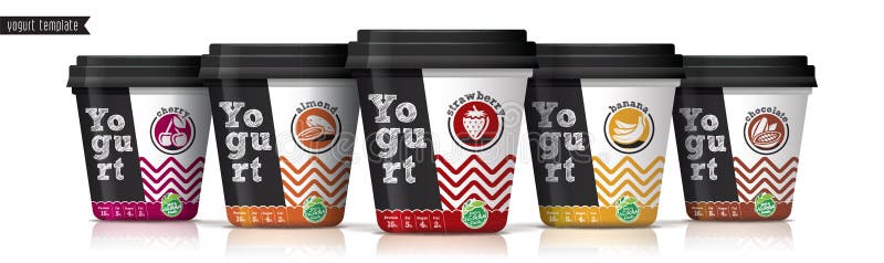 Kartläggning av Yogurt-vektorförpackning Yoghurt för frukt och nötter stock illustrationer Kartläggning av Yogurt-vektorförpackning Yoghurt för frukt och nötter stock illustrationer