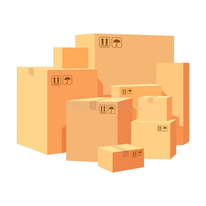 Karton packt Lieferungsverpackung ein Stapel verschieden von Staplungswarenpappschachteln Illustration lokalisiert auf Whit lizenzfreie abbildung