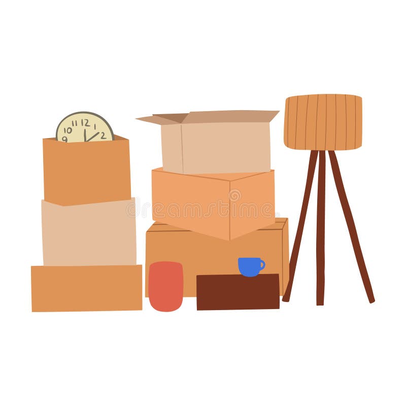 In Kartons verpackte Sachen für Umzug und Umzug stock abbildung