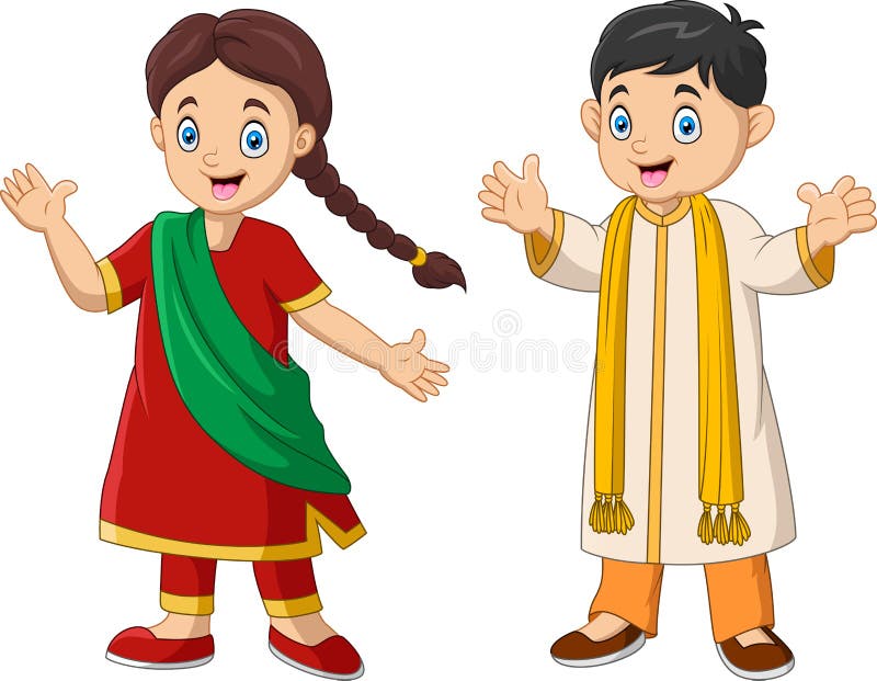 Kartoon indian-par med traditionella kostymer