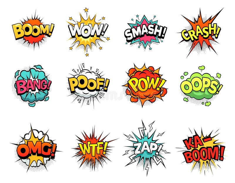 Kartoon-tecknet sprider moln Talbubbla, symboluttryck och vektoruppsättning för popup-textramar vektor illustrationer