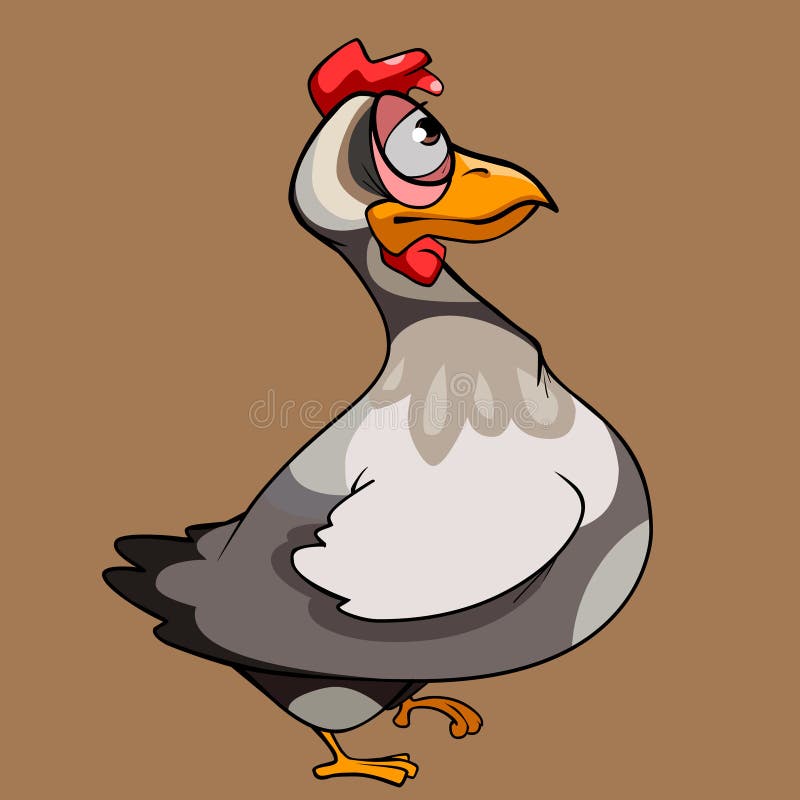 Karykaturalny kurczak o jasnym kolorze z dużymi oczami i dużym dziobem