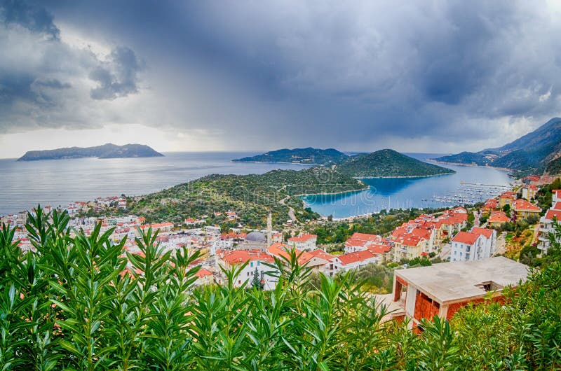 Kas. Turkije. Panorama aan Kastelorizo stock foto Kas. Turkije. Panorama aan Kastelorizo stock foto