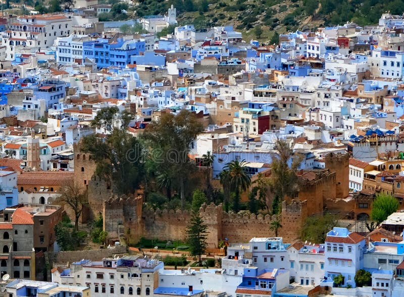 Kasbahen av Chefchaouen, Marocko, i mars 2017 fotografering för bildbyråer Kasbahen av Chefchaouen, Marocko, i mars 2017 fotografering för bildbyråer