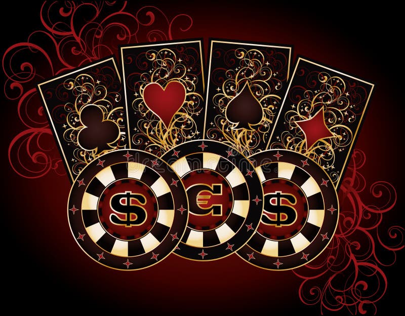 Kasinokort med pokerbeståndsdelar royaltyfri illustrationer
